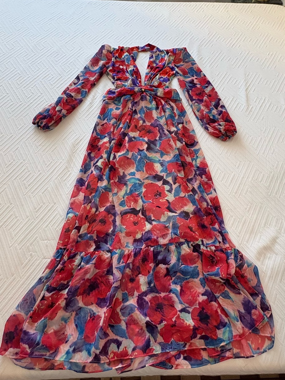 PATBO Floral V-Neck Long Sleeve Maxi Dress